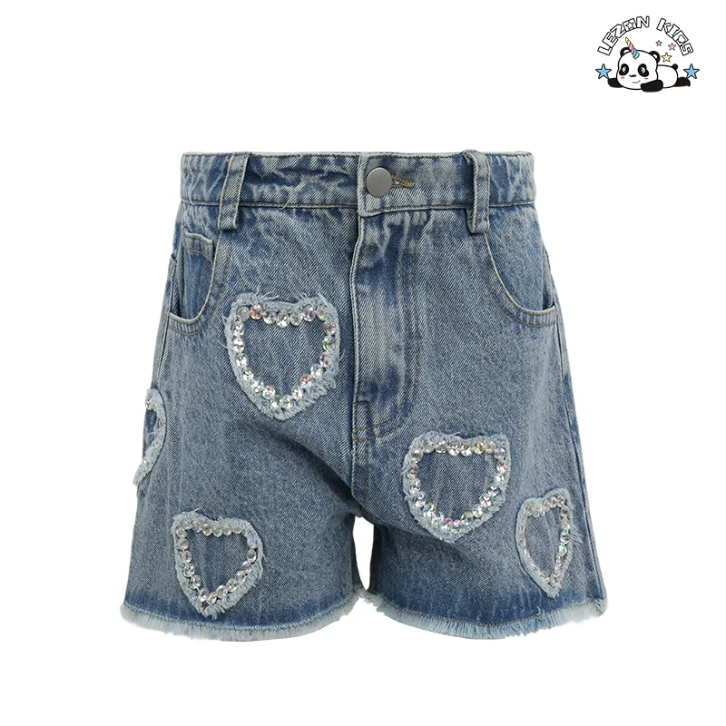 LEZONKIDS - Women's Cotton Denim Shorts Acid Wash Appliqued Distressed Design Raw Hem Y2K Vintage Style Baggy Fit Summer Casual Wear